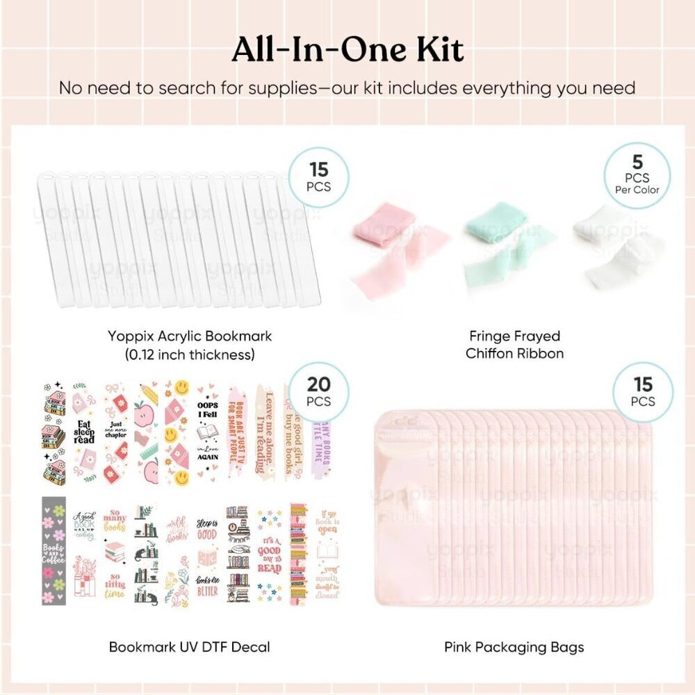 Acrylic Bookmark Making Kit 65 Pcs with Stickers & Ribbons - Picture 3 of 7